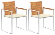 3061490 vidaXL Градински столове с възглавници, 2 бр, акация масив и стомана
