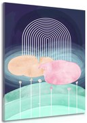 Картина на платно – Дъга над абстрактна поляна Mid-Century