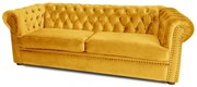 Триместен разтегателен диван Chesterfield с матрак в жълто 203х90х66 см