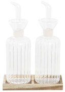 Oil and Vinegar Set DKD Home Decor Естествен Прозрачен Aкациево дърво Боросиликатно Стъкло (14 x 7,5 x 21 cm) (250 ml)