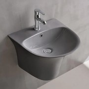 Мивка за баня ICC 4746MG, Inter Ceramic, с полуконзола, стенен монтаж, с отвор за смесител и преливник, порцелан, сив мат, 48x46x37см