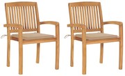3063255 vidaXL Градински столове, 2 бр, бежови възглавници, тиково дърво масив