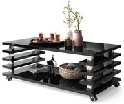 ПОРТО Черен гланц - МОДЕРНА ХОЛНА МАСА С ЛАМЕЛИ 2в1 С КОЛЕЛА/КРАКА