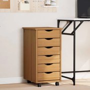 355888 vidaXL Шкаф с чекмеджета на колелца MOSS, меденокафяв, бор масив