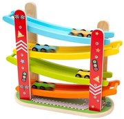 Bigjigs - Дървена състезателна писта с 4 колички