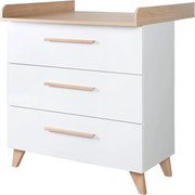 Бял детски скрин в дъбов декор с маса за преповиване 88,5x99x76 cm Léon – Roba