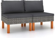 315756 vidaXL Средни дивани, 2 бр, полиратан и евкалиптово дърво масив