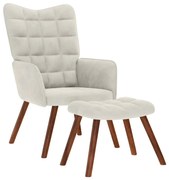 4016830 vidaXL Релаксиращ фотьойл с табуретка, кремав кадифен