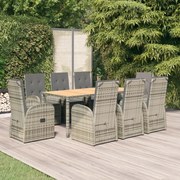 3157589 vidaXL Градински трапезен комплект 9 части с възглавници сив полиратан