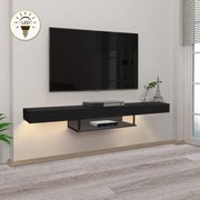 Albares TopMebel меламинов стенен ТВ шкаф с LED осветление в черен цвят 150x29.6x22cm.