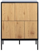 Черен/естествен висок скрин от декор от дъб 80x103 cm Seaford – Actona