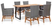 46007 vidaXL Външен трапезен комплект от 7 части, полиратан и акация, сиво
