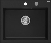 Mexen Elix гранитна мивка с една камера 600 x 500 mm, черна, хромиран сифон - 6525601005-77