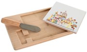 Комплект за предястие DKD Home Decor Естествен Червен Многоцветен Каменинов Къща Cottage (21,5 x 11,8 x 1,5 cm)