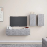 3079105 vidaXL Комплект ТВ шкафове от 4 части, бетонно сиви, инженерно дърво