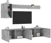 3216499 vidaXL ТВ стенни модули, 5 части, бетонно сиви, инженерно дърво