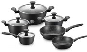 Комплект тенджери и тигани Royalty Line FD10, 10 части, Лят алуминий, Greblon мраморно покритие, Индукция, Черен