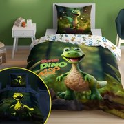 Памучни чаршафи, светещи в тъмното - мотив на динозавър 2 части: 1 бр. 140x200 + 1 бр. 70x80