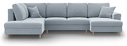 Светлосин кадифен разтегателен ъглов диван с място за съхранение (ляв ъгъл/U форма) Kyoto – Cosmopolitan Design