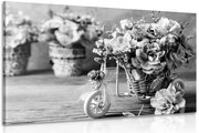 Картина на платно – Романтичен карамфил във винтидж дух в черно-бял вариант