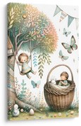 Картина на платно – Детски ден сред дървета и пеперуди