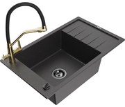 Mexen Elias гранитна мивка с 1 камера и отцедник и кухненски смесител Duo, черна на пръски - 6511-76-671701-57-B