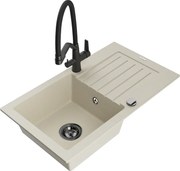 Mexen Pablo гранитна мивка с 1 корито с отцедник и кухненски смесител Duo, бежов - 6510-69-671701-70-B