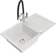 Mexen Pablo гранитна мивка с 1 отделение и отцедник с кухненски смесител Duo, бял - 6510-20-671701-07