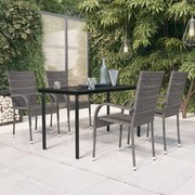3099391 vidaXL Градински трапезен комплект, 5 части, сиво и черно