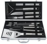 Комплект 11 бр прибори за барбекю Klausberg KB 7901, Куфар за пренасяне, Ергономични дръжки, Неръждаема стомана, Инокс