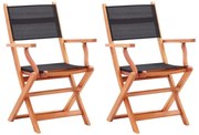 48692 vidaXL Сгъваеми градински столове 2 бр черни евкалипт масив textilene