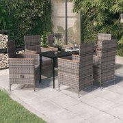 3099452 vidaXL Градински трапезен комплект от 7 части с възглавници сив