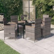 3099434 vidaXL Градински трапезен комплект от 7 части с възглавници, сив