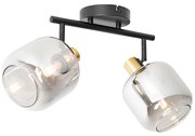 Таванен прожектор черен със злато с опушено стъкло 2-светлина - Zuzanna