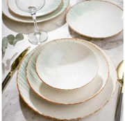 Комплект за хранене от 24 части — бял/зелен, порцелан