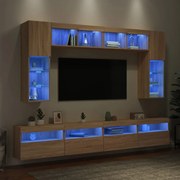 3216766 vidaXL Комплект ТВ стенни шкафове, 8 части, с LED светлини, сонома дъб
