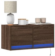 852361 vidaXL Стенен ТВ шкаф с LED осветление, кафяв дъб, 80x31x38 см
