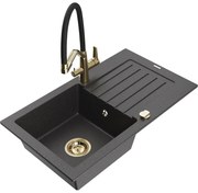 Mexen Pablo гранитна мивка с 1 отделение и отцедник и кухненски смесител Duo, черен на пръски - 6510-76-671701-57-G