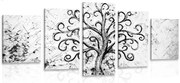 картини от 5 части – Символ на дървото на живота в черно-бяло