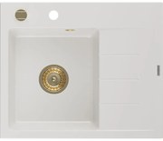 Mexen Ben гранитна мивка с една камера с отцедник, лява 600 x 500 мм, бяла,