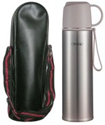 Термос с калъф Rosberg R52010FB, 0.5 л, Двуслойна вакуумна изолация, Капак чаша, Сив/инокс