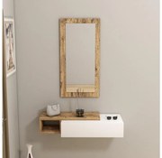 Стена рафт + огледало VIEN бяло/атлантическа борова дървесина