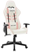 20534 vidaXL Геймърски стол, бяло и розово, изкуствена кожа