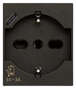 VIMAR 30210.USBG Контакт SICURY Linea, 2P+E 16A+USB-C, унив. стандарт, с детска защита, 2M, Black,