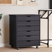 355893 vidaXL Шкаф с чекмеджета на колелца MOSS, сив, бор масив