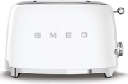 Тостер за хляб SMEG 50's Style TSF01WHEU, 950W, 2 филии, 6 нива, Тавичка за трохи, Вграден кабел, Неръждаема стомана, Бял