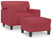 3201162 vidaXL Кресло с табуретка, виненочервено, 60 см, изкуствена кожа