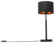 Модерна настолна лампа с текстилен абажур черен със злато - VT 1