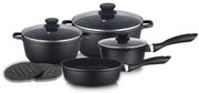 Комплект тенджери, тиган и подложки ZEPHYR ZP 4318 M9, 9 части, Мраморно покритие, Индукция, Черен