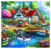 Диамантен гоблен Hobby, Къщичка с лебеди, Многоцветен